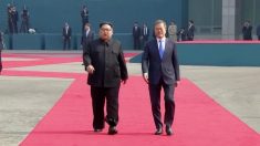北朝鮮の金委員長が軍事境界線越える、韓国大統領と握手