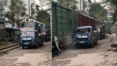 線路の真横に駐車したトラックの悲劇