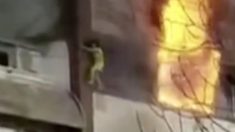 炎に包まれた6階から必死のジャンプ