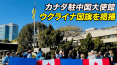 中国のカナダ大使館 ウクライナ国旗を掲揚